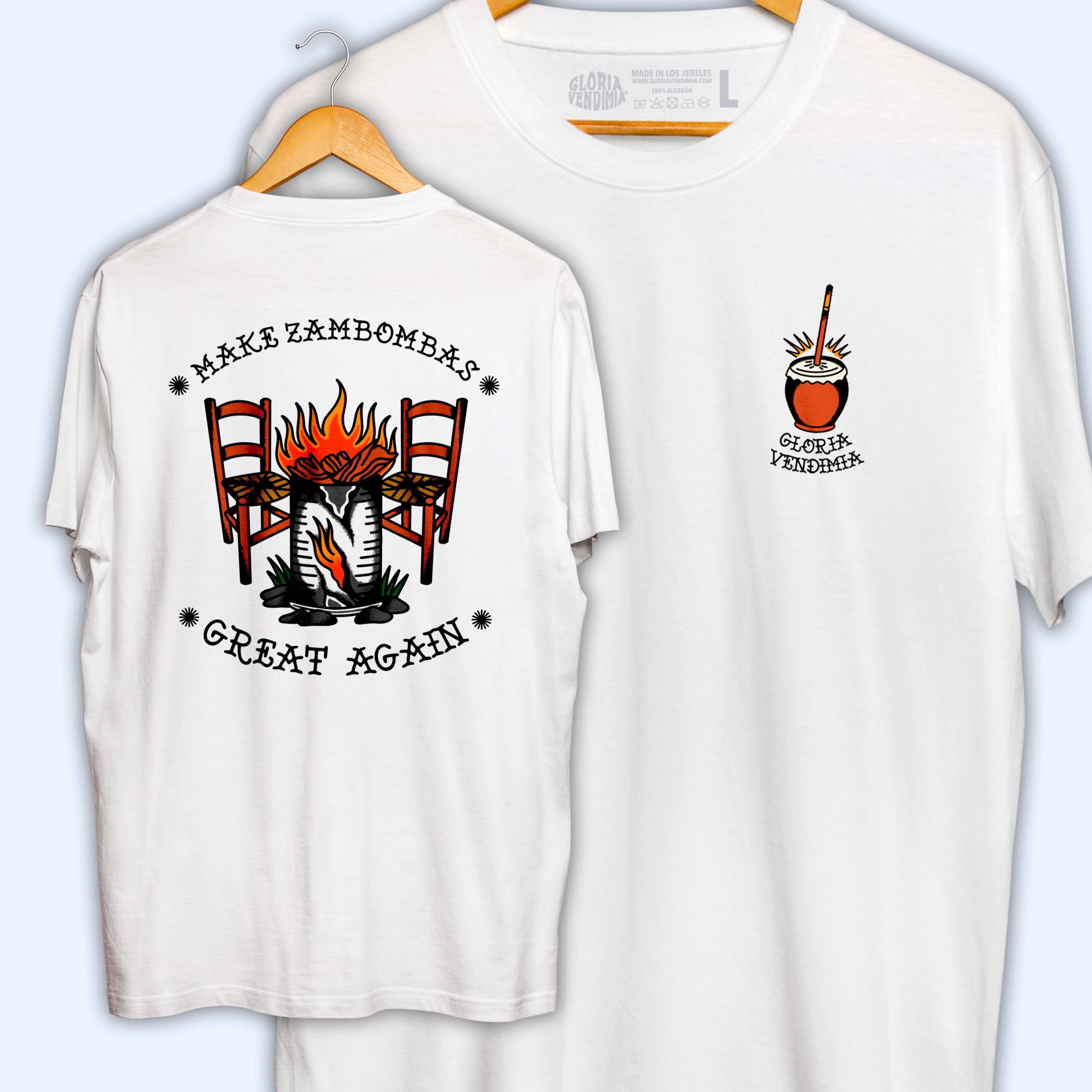 Make Zambombas_FRONTBACK_BLANCA_WEB Camiseta 'Make Zambombas Great Again' x @metro.tattoer - Imagen 1